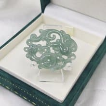 危料藍水 鏤空 龍鳳牌 吊墜 牌件 | 天然A貨翡翠