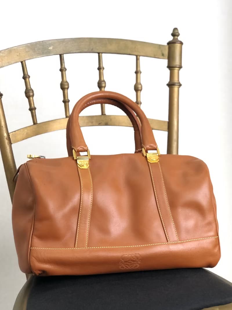 【 日本直送　名牌中古包 】LOEWE ロエベ ハンドバッグ ブラウン アナグラム レザー ボストン vintage ヴィンテージ オールド ytueuz