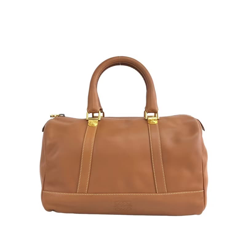 【 日本直送　名牌中古包 】LOEWE ロエベ ハンドバッグ ブラウン アナグラム レザー ボストン vintage ヴィンテージ オールド ytueuz