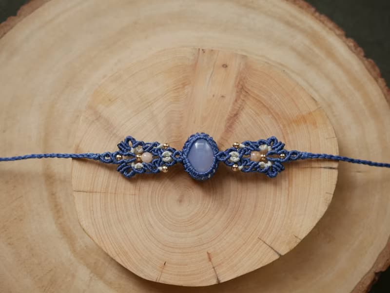 NB43/SS24~ 藍玉髓 l 蠟線 l 手工編織 l 手環