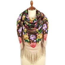 Pavlovo Posad Russian Shawl 100% Wool Scarf Wrap Silk Fringe 125x125 cm 2000-2