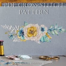 Watercolor Mint&Gold Bouquet III PDF cross stitch pattern