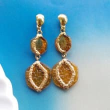Vintage Jewelry 西洋古董飾品 琥珀色調 雙面 垂墜 夾式耳環
