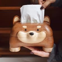 喵有型小狗柴犬紙巾盒實木手工客廳家居創意抽紙盒可愛高顏值擺件