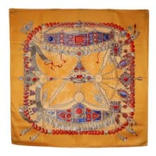 【日本直送】エルメス HERMES カレ90 スカーフ TERRES PRECIEUSES(貴重な場所) シルク オレンジ レディース【中古】