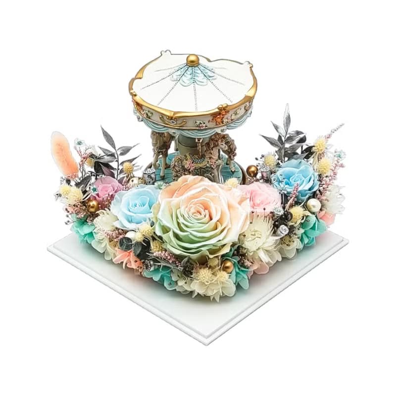 Yume永生花夢幻庭園系列 - 旋轉木馬(薄柿白綠)