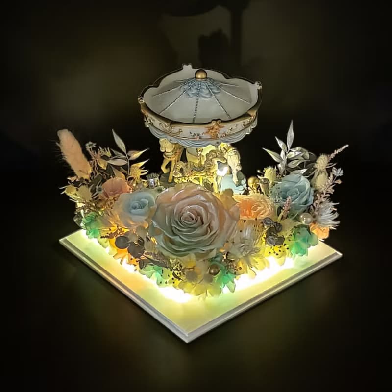 Yume永生花夢幻庭園系列 - 旋轉木馬(薄柿白綠)