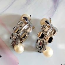 vintage jewelry 氣質珍珠幸運草 夾式耳環