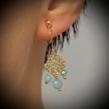 水晶系列 - 天河石與花紋耳夾