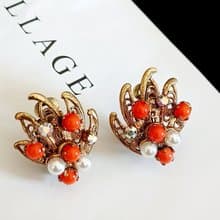 vintage jewelry 古董西德銅葉鑲珍珠 夾式耳環