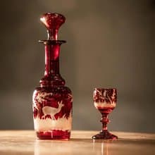 波希米亞捷克蝕刻紅寶石色小酒杯