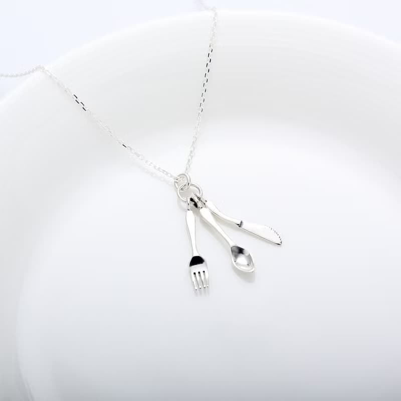 【Angel & Me】銀 湯匙 叉子 刀子 s925 純銀項鍊 餐具 彌月 周歲