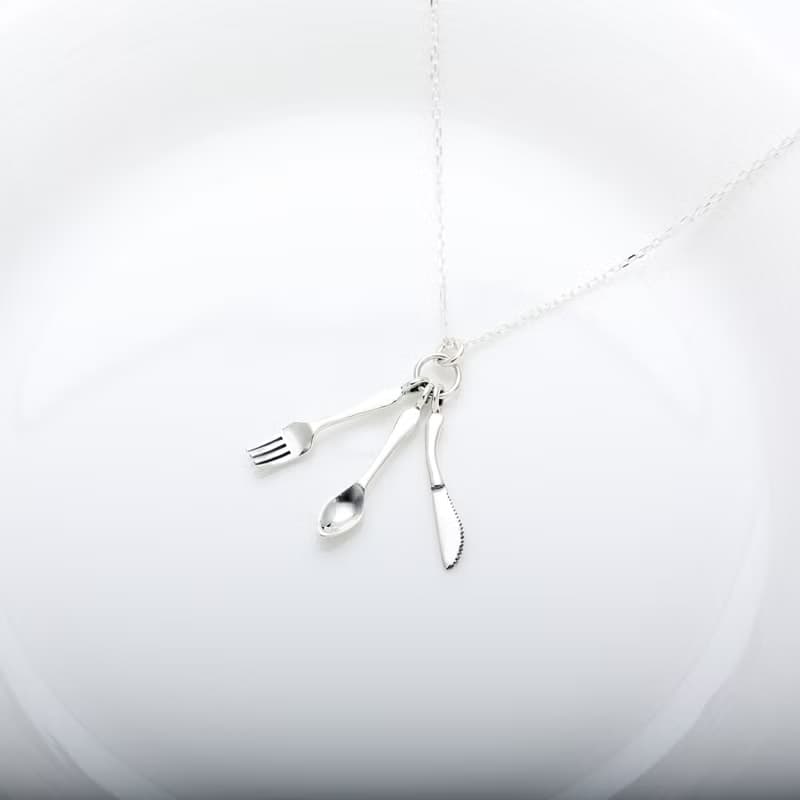 【Angel & Me】銀 湯匙 叉子 刀子 s925 純銀項鍊 餐具 彌月 周歲