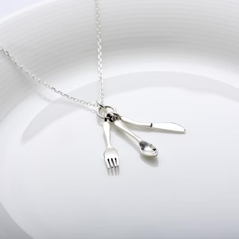 【Angel & Me】銀 湯匙 叉子 刀子 s925 純銀項鍊 餐具 彌月 周歲