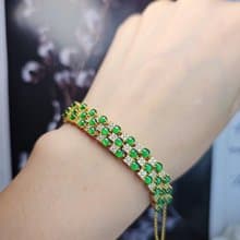 招財|貴氣陽綠|A貨翡翠冰玻陽綠放光蛋面純銀多顆三排豪鑲手鏈