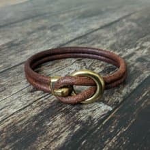 西班牙 真皮 Hook 深棕皮繩 手環 古銅扣件