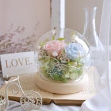 玻璃鐘罩/永生花夜燈/乾燥花/不凋花/粉紅色/粉藍/春天/生日