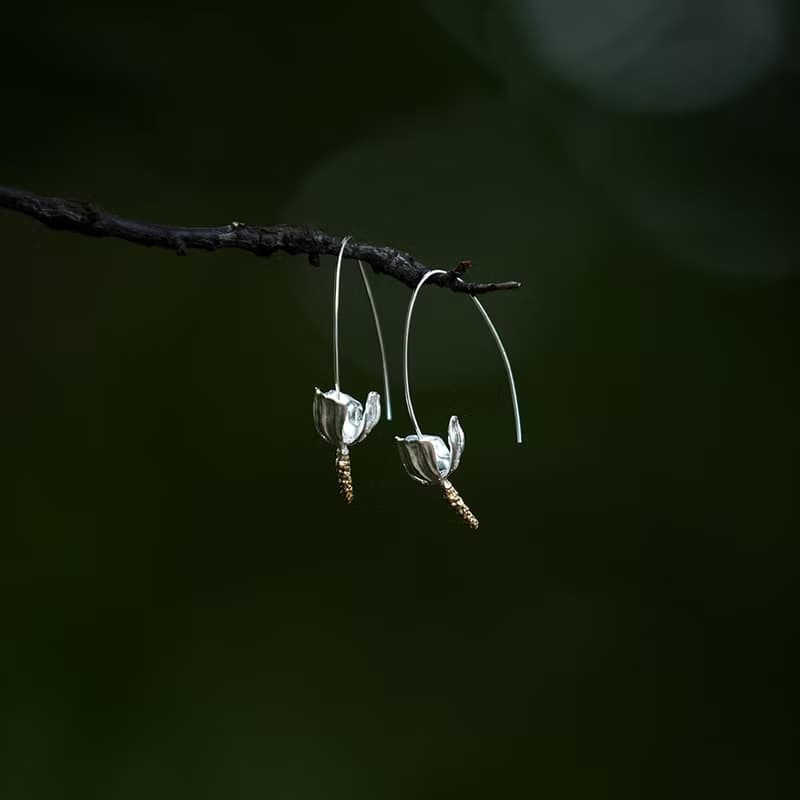 野花小清新簡約氣質925春銀花蕊花瓣耳環靈動植物花朵耳飾女禮物