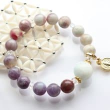 大顆白拉里瑪與粉紅碧璽天然石手鍊　能量石手鍊