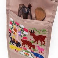 手工編織置物籃 收納籃 吊掛袋 手織布置物袋-彩虹動物手工刺繡包