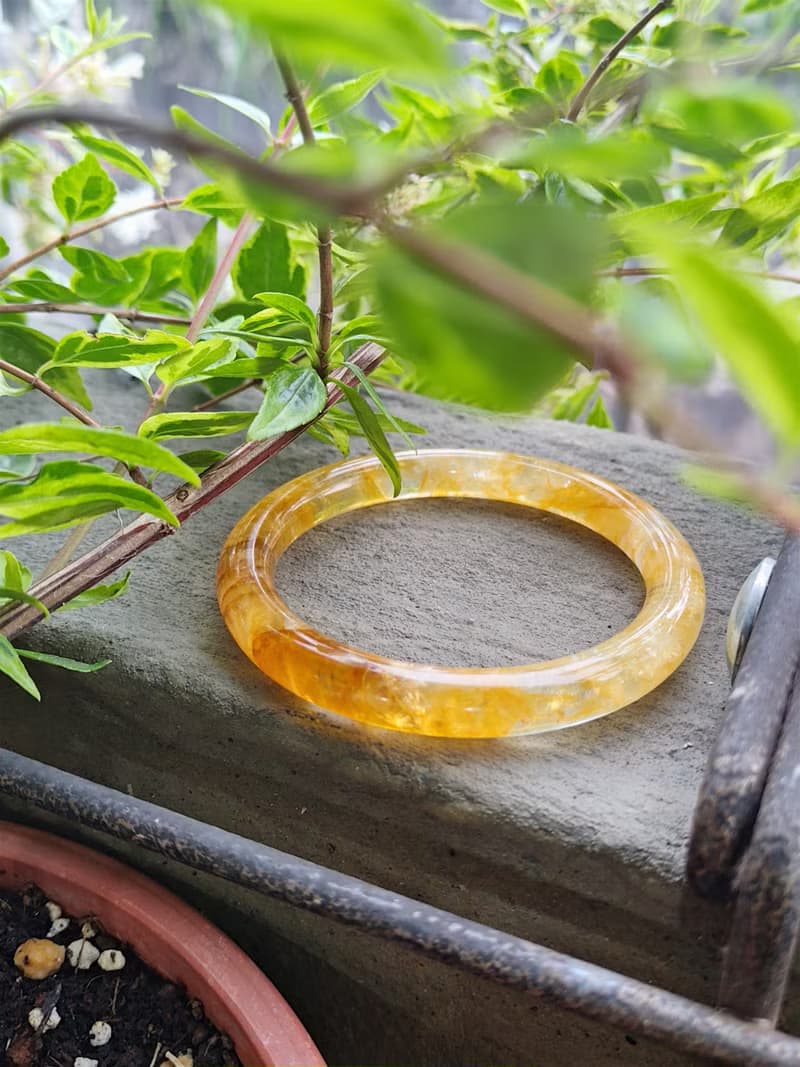 Miss feng天然石-天然黃膠花玉手鐲