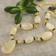 Yellow Citrine Lemon Quartz Teardrop Large Beaded Gemstone Necklace Jewelry Gift