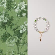 原創手工春芽拂曉天然白水晶植物系天然珍珠純銀手鏈手串生日禮物