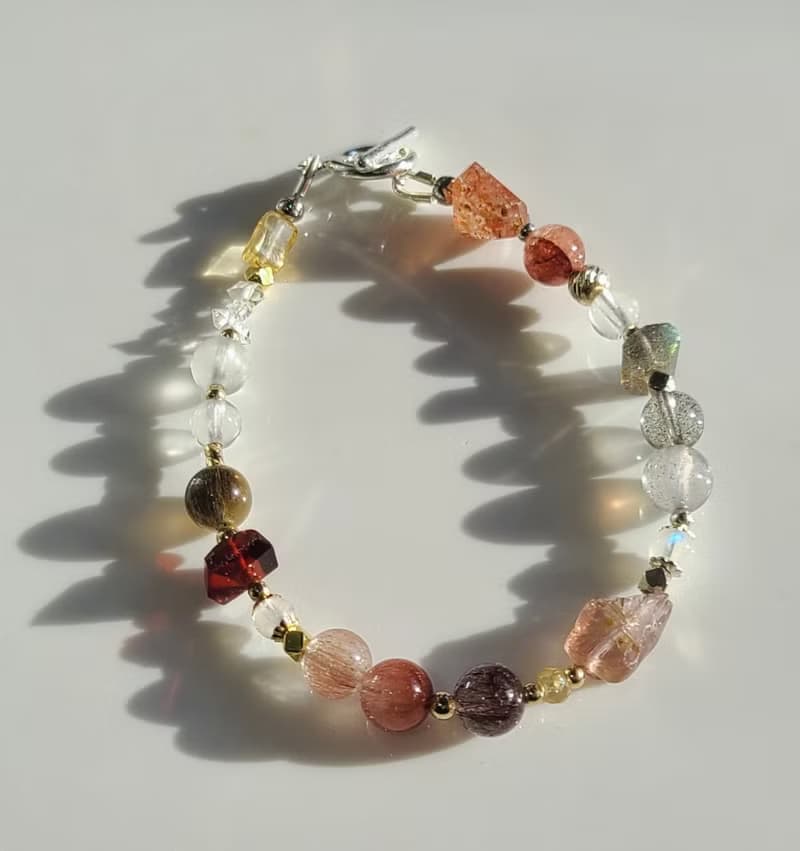 秋煙日影 | 兔毛水晶、拉長石、白水晶手鍊 925純銀