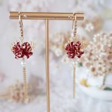 【紅色彼岸花】手工原創 耳飾 銅線樹脂 婚禮 禮物 新年禮物