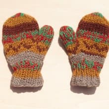 限量一件針織純羊毛保暖手套 / 兒童手套 / 童手套 / 內刷毛手套 / 針織手套 / 拳擊手套 - 東歐 混色沙漠色調條紋