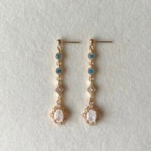 14K包金 水藍寶石細緻雕花耳環 耳夾 14KGF