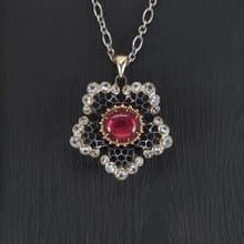 星之花 | 鏤空蕾絲宮廷風格吊墜 - 粉紅碧璽.14K金.S925銀