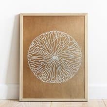 White abstract flower Linocut print Original artwork Living room wall art Nature
