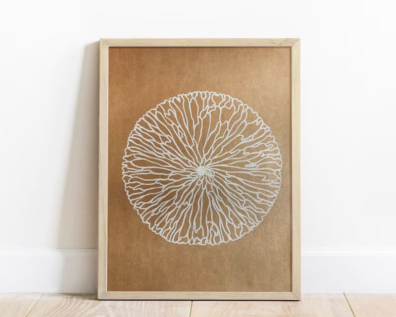 White abstract flower Linocut print Original artwork Living room wall art Nature