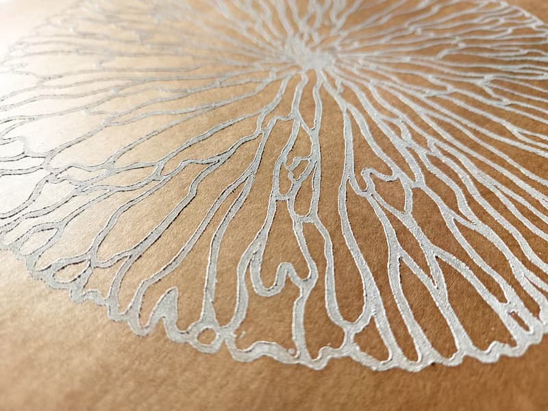 White abstract flower Linocut print Original artwork Living room wall art Nature