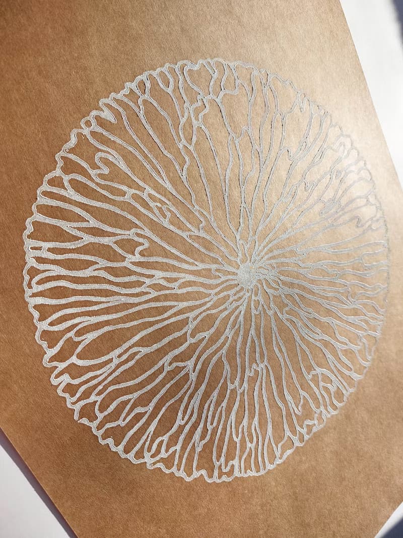 White abstract flower Linocut print Original artwork Living room wall art Nature