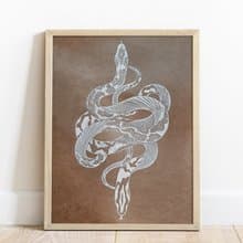 Boho white antique snake art Original linocut print artwork Housewarming gift