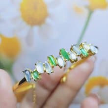 |法式浪漫|緬甸A貨翡翠冰玻藍綠白隨形純銀設計款多顆手鐲鏈