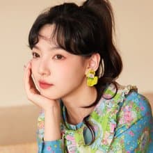 復古小貓小狗 壓克力質地 水鑽不對稱耳飾 耳釘 耳夾