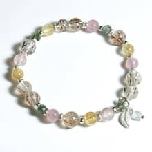 春神降臨-黑金超七水晶.鈦晶.綠髮晶.粉晶設計手鍊