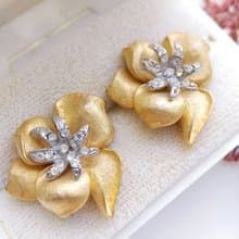 Vintage Jewelry 西洋古董飾品 啞光 刷紋 優美花形 針式耳環