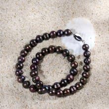 天然炫彩黑色淡水珍珠項鍊 8–9mm 銀色元寶扣 流光溢彩 生日禮物