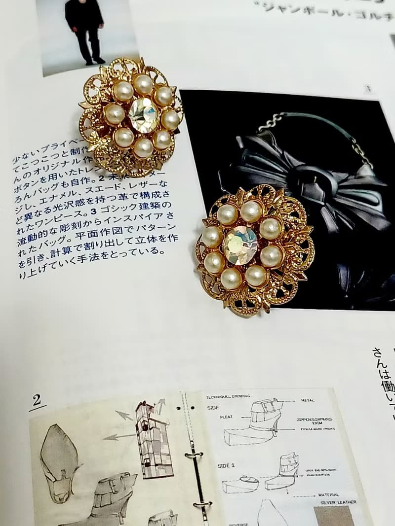 vintage jewelry  極光萊茵石珠花夾式耳環