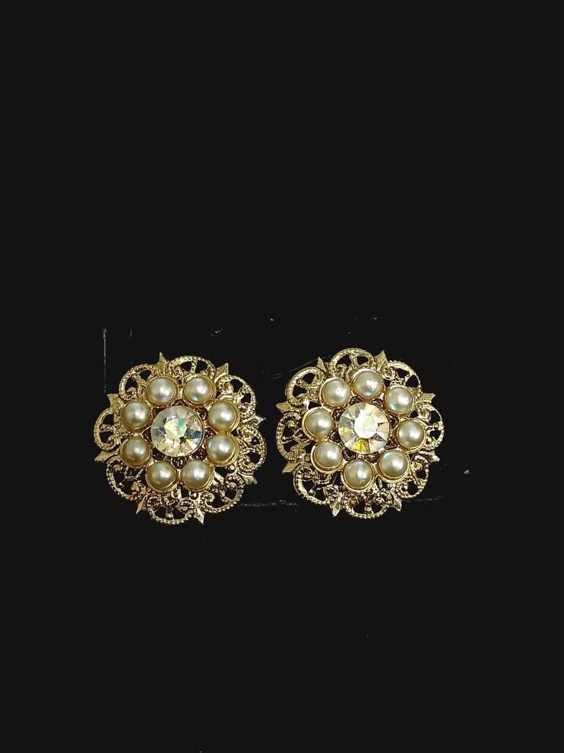 vintage jewelry  極光萊茵石珠花夾式耳環