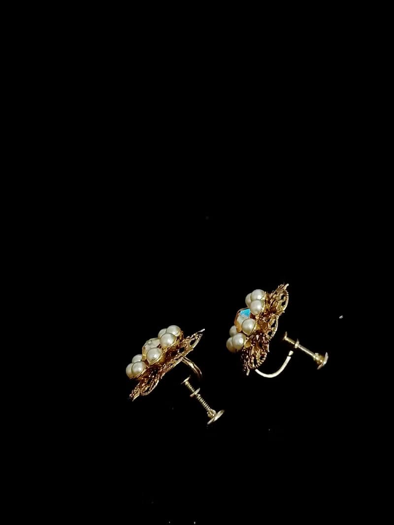 vintage jewelry  極光萊茵石珠花夾式耳環