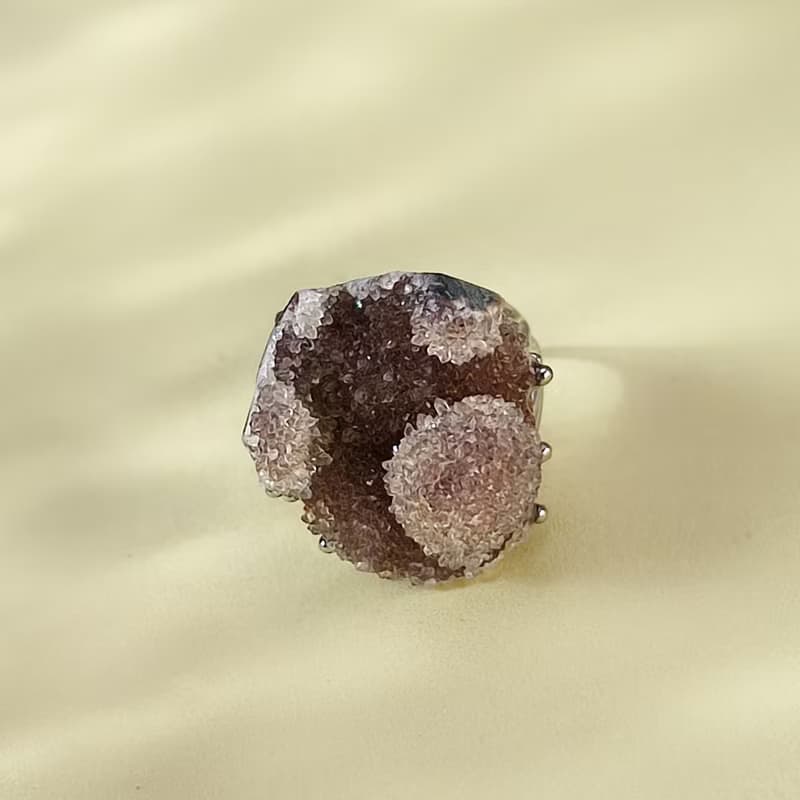 紫水晶聚寶盆活口戒指 隨形原石標本 水晶球星光手工指環 S925銀