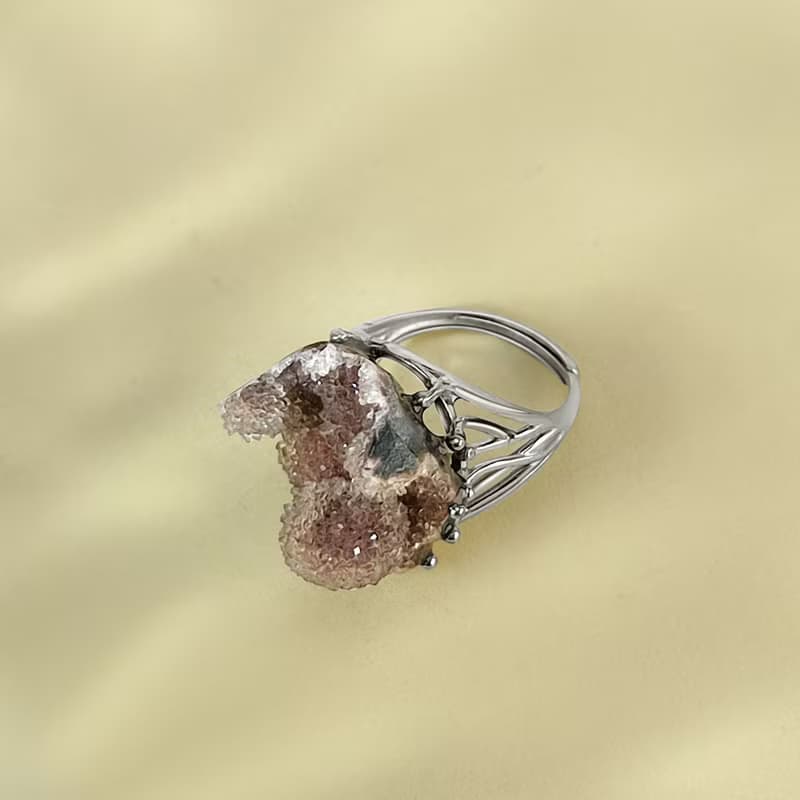 紫水晶聚寶盆活口戒指 隨形原石標本 水晶球星光手工指環 S925銀