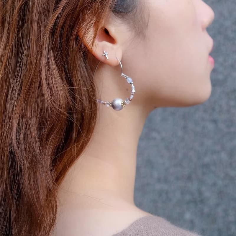 Lena | 十色 人氣熱賣日本綿綿珠水晶串珠心型圈環 | 甜美獨特