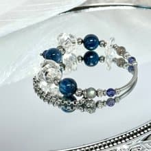 沁藍冰晶水晶手鍊 - 醫療鋼/藍晶石/拉長石/堇青石/白水晶