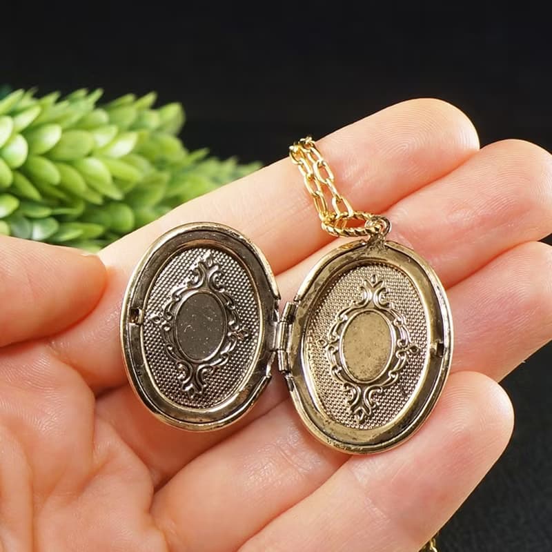 Amethyst Locket Necklace Lilac Purple Oval Gold Locket Pendant Necklace Jewelry